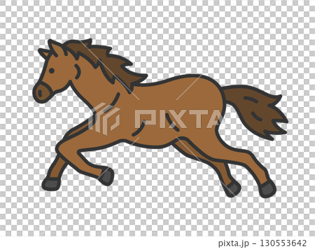横から見た、走っている馬（線画カラー）のイラスト 130553642