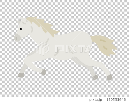 從側面看一匹灰色奔跑的馬的插圖 130553646