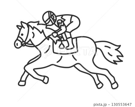 横から見た、走っている競走馬(線画)のイラスト 横から見た、走っている競走馬(線画)のイラスト 130553647