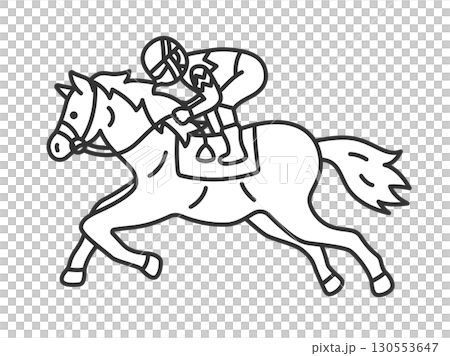 横から見た、走っている競走馬(線画)のイラスト 横から見た、走っている競走馬(線画)のイラスト 130553647