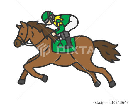 横から見た、走っている競走馬（線画カラー）のイラスト 130553648