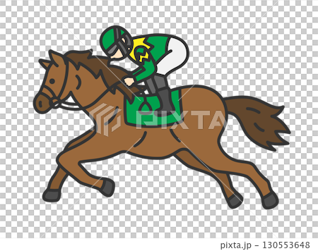 横から見た、走っている競走馬（線画カラー）のイラスト 130553648