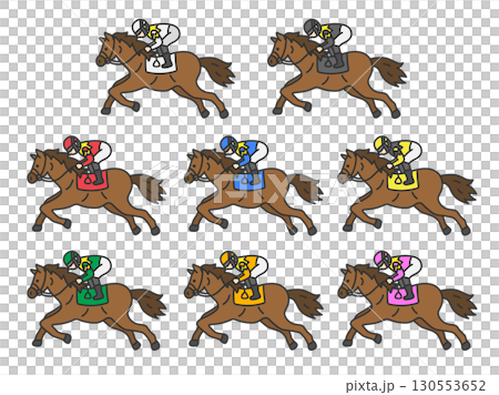 Illustration set of racehorses (colored line drawings) by gate number Illustration set of racehorses (colored line drawings) by gate number 130553652