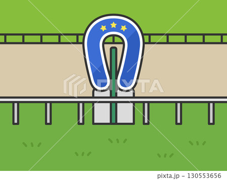 芝の競馬場のゴール（線画カラー）のイラスト 130553656