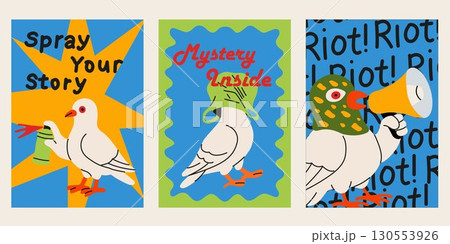 Protest Pigeons Poster Set with Urban Graffiti Style Protest Pigeons Poster Set with Urban Graffiti Style 130553926