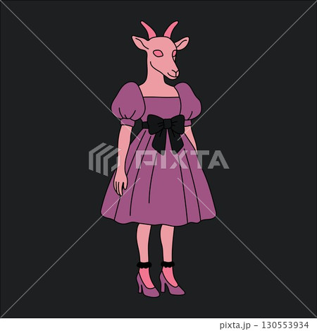 Surreal Character with Goat Head and Heels 130553934