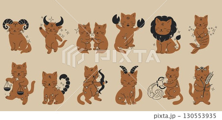 Astrology Cat Characters Representing Horoscope Signs 130553935