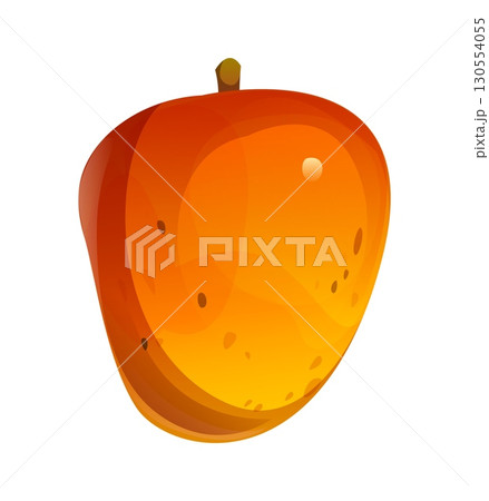 Cartoon raw ripe mango fruit with vibrant glossy orange and red peel, highlighting ripeness and tropical freshness. Healthy vegan snack and exotic plant ingredient for summer juice, dessert and diet 130554055