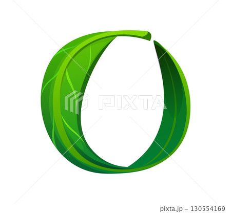 Tree green leaf font letter O. Nature clean ecology latin type element, plant cartoon isolated vector English alphabet typeset sign. Green leaf kids ABC font symbol or typeface letter 130554169