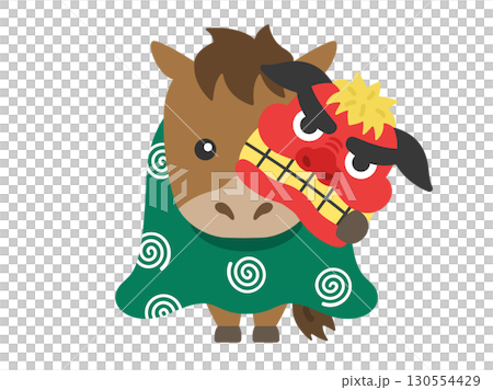 獅子舞の衣装を着た、馬のキャラクターのイラスト｜午年素材 130554429