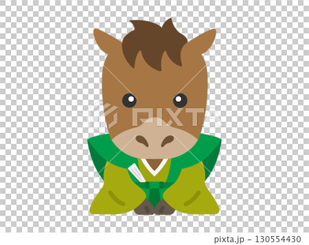着物を着た、馬のキャラクターのイラスト｜午年素材 130554430