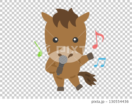 唱卡拉OK的馬角色插畫 | 馬年素材 130554436
