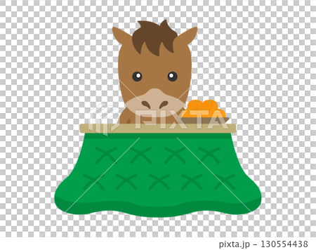 こたつに入った、馬のキャラクターのイラスト｜午年素材 130554438