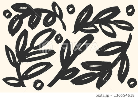 Abstract hand drawn black brush painted leaves and branches vector set, natural organic botanical ornament, ideal for posters, packaging, greeting cards, and decorative design. 130554619