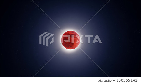 Bright Blood Moon with Glowing Aura in Night Sky 130555142