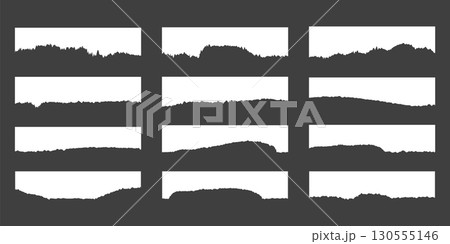 Collection of twelve unique horizontal torn ripped paper sheets. 130555146