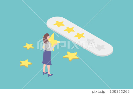 レビュー・口コミ・評価をする女性のイラスト素材(ベクター、アイソメトリック風) レビュー・口コミ・評価をする女性のイラスト素材(ベクター、アイソメトリック風) 130555263