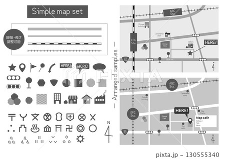 グレースケールのスタイリッシュな地図素材セット 道路・線路はアピアランス分割なし 線幅変更可能 グレースケールのスタイリッシュな地図素材セット 道路・線路はアピアランス分割なし 線幅変更可能 130555340