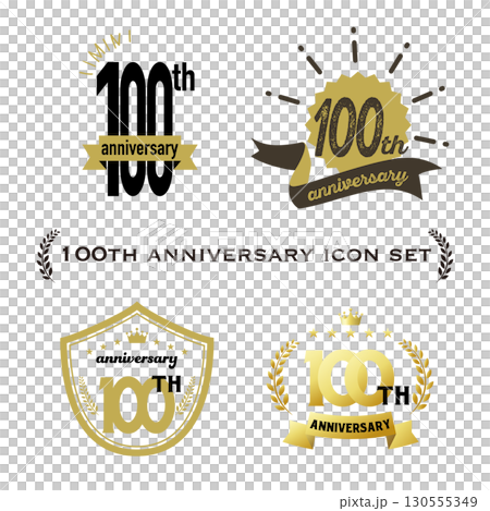 Centenary anniversary icon set with ribbons and decorative frames. 130555349