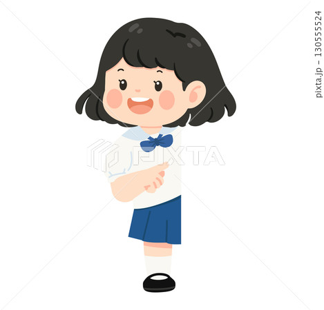 Illustration of Schoolgirl Pointing Right 130555524