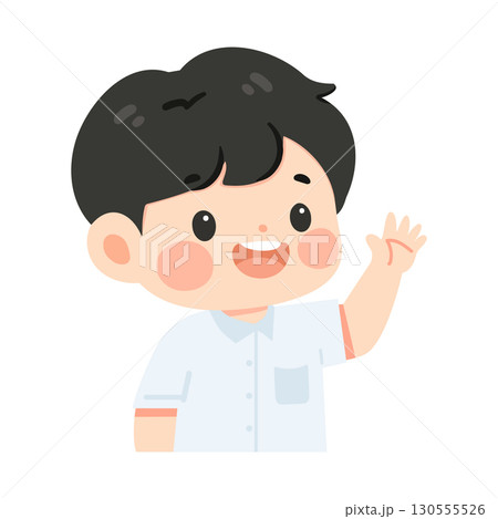 Illustration of Boy Waving Raising Hand Illustration of Boy Waving Raising Hand 130555526