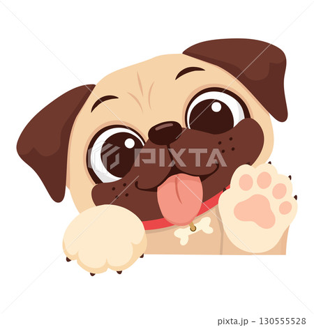 Illustration of Cute Pug Waving Illustration of Cute Pug Waving 130555528