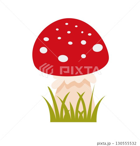 Single fly agaric in grass, clipart illustration 130555532