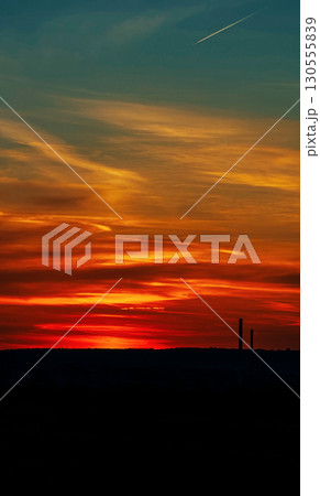 Dramatic sunset with fiery red Dramatic sunset with fiery red 130555839