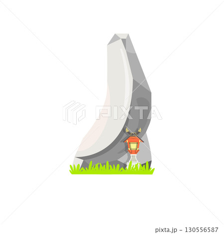 Japanese Lantern Beside Tall Rock Illustration 130556587