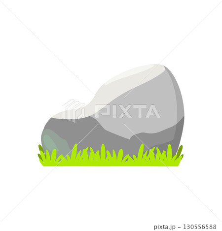 Large Rounded Stone on Grass Illustration 130556588