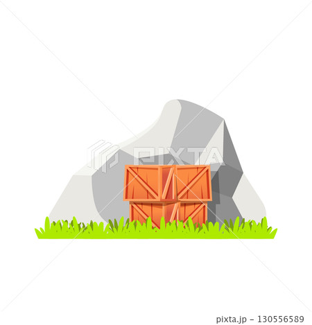 Stone Illustration with Wooden Crates Vector 130556589