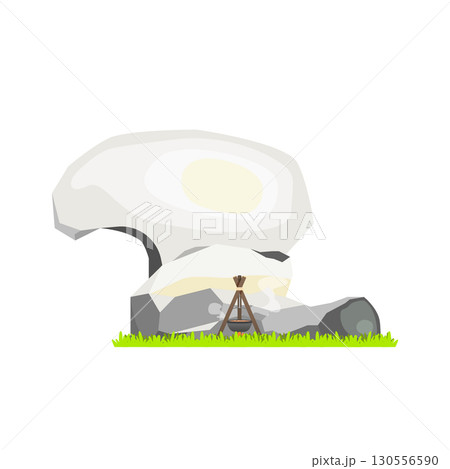 Large Stone with Campfire Vector Illustration 130556590