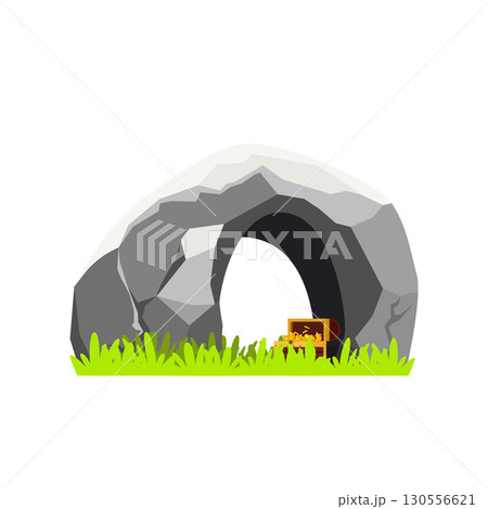 Gold Coins in a Chest Under a Rock 130556621