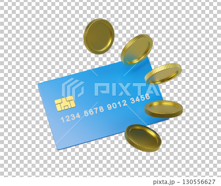 3d Credit Card contactless icon with Gold Coins 3d Credit Card contactless icon with Gold Coins 130556627
