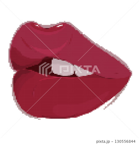 Red pixel lips on white background, juicy female lips with highlights for games and websites, gaming user interface, raspberry lips in cartoon style, female open mouth with teeth Red pixel lips on white background, juicy female lips with highlights for games and websites, gaming user interface, raspberry lips in cartoon style, female open mouth with teeth 130556844