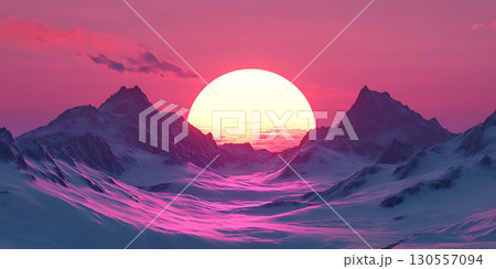 Pink Sunset Mountain Landscape Stunning Nature Photography 130557094