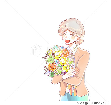 花束を持つおばあさん 130557458
