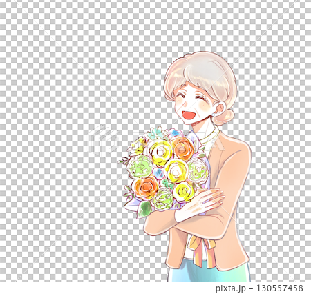 花束を持つおばあさん 130557458