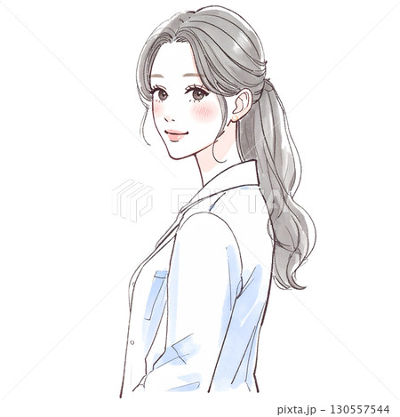 水彩画・手描き風の白衣を着た女性・女の子のイラスト素材 水彩画・手描き風の白衣を着た女性・女の子のイラスト素材 130557544