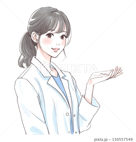 水彩画・手描き風の白衣を着た女性・女の子のイラスト素材 水彩画・手描き風の白衣を着た女性・女の子のイラスト素材 130557549