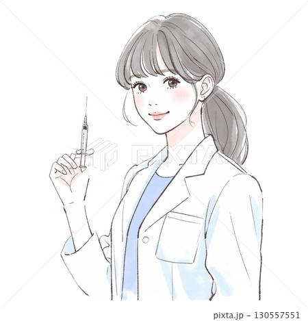 水彩画・手描き風の白衣を着た女性・女の子のイラスト素材 130557551