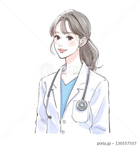 水彩画・手描き風の白衣を着た女性・女の子のイラスト素材 130557557