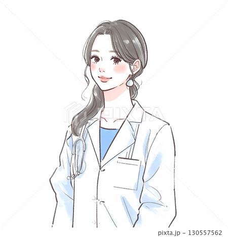 水彩画・手描き風の白衣を着た女性・女の子のイラスト素材 130557562