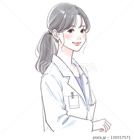 水彩画・手描き風の白衣を着た女性・女の子のイラスト素材 130557571