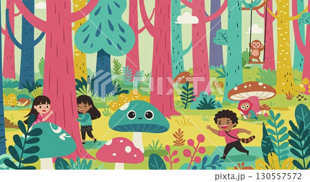 最高の学び！森で自然と触れ合う子供 130557572