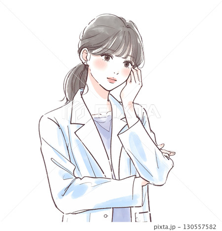 水彩画・手描き風の白衣を着た女性・女の子のイラスト素材 130557582