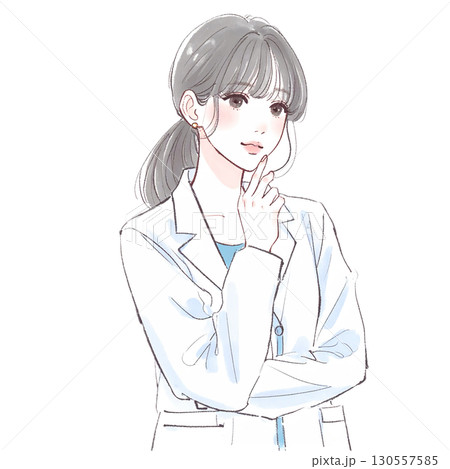 水彩画・手描き風の白衣を着た女性・女の子のイラスト素材 130557585
