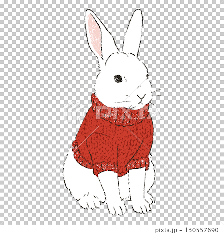 赤いニットを着た白いウサギ 130557690