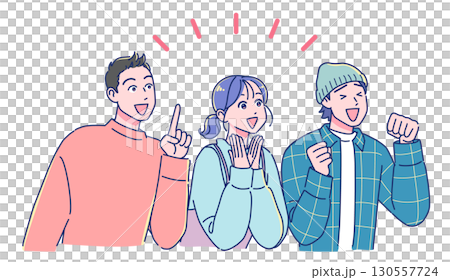 斜め上を見て感激するアニメ調の若い男女 斜め上を見て感激するアニメ調の若い男女 130557724