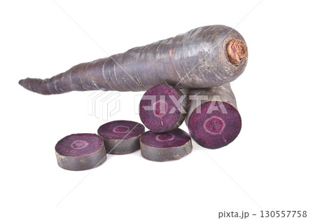 purple carrot isolated on white background. 130557758